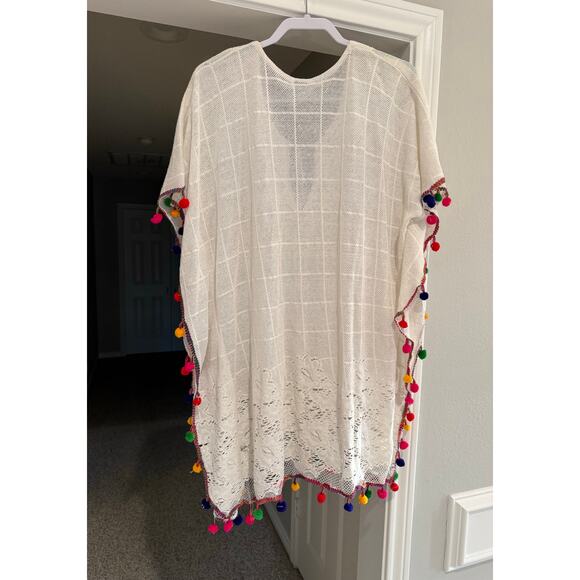 Zury Women's White Tassel Embroidered Swim Coverup Boho Beach Dress OS - Picture 2 of 5